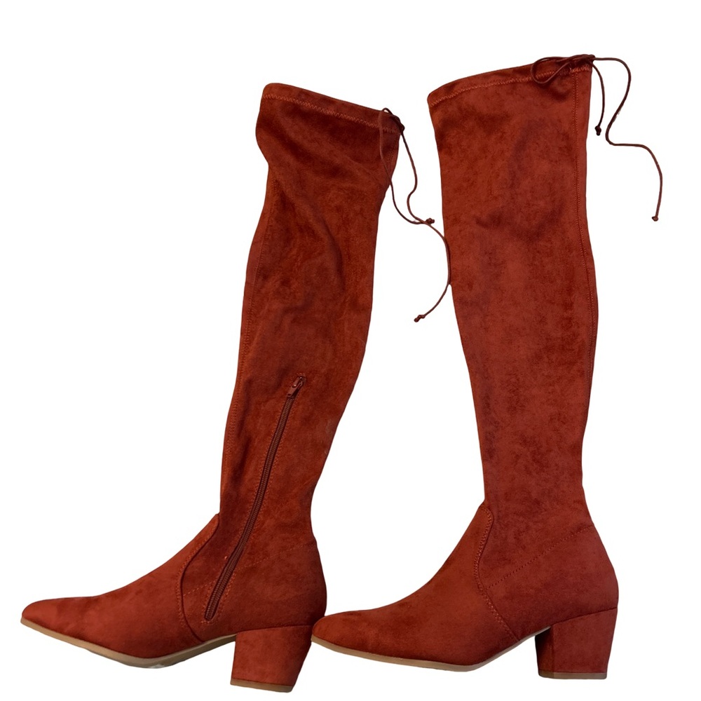 Burnt orange Over the Knee Boots with Block Heel